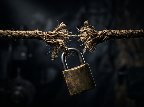 Broken Rope and Padlock Symbolizing Security Failure and Vulnerability