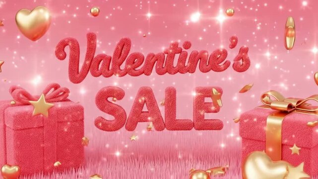 Valentine's sale text with gift box and hearts. Creative banner or poster for holiday discount offer. Season promotion.