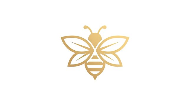 Gold line art honey bee icon.