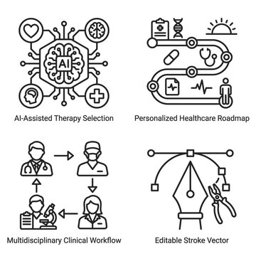 Healthcare technology icons for ai therapy and clinical workflow