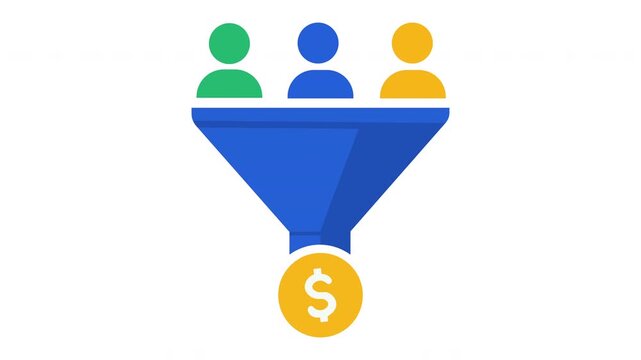 Sales Funnel with Dollar Coin Flat Animation Icon - Marketing Conversion and Lead Generation Motion Graphic