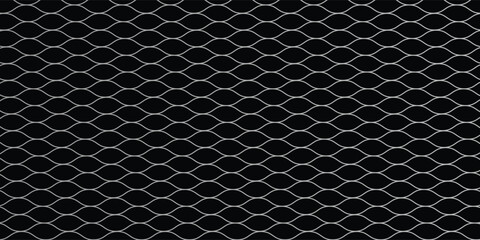 Fishing net seamless pattern. Soccer and football gates mesh. Fishnet texture. Basketball hoop and hockey net pattern. Sportswear texture. Chain link fence. Vector illustration on black background. © ifan