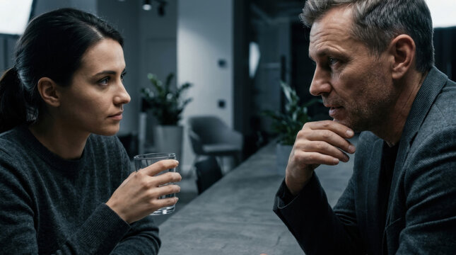 Intense Conversation Between Man and Woman In Modern Setting