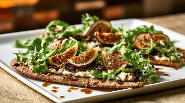 transparent sprouted grain flatbread pizza with fresh toppings