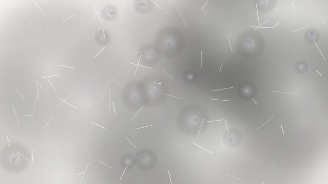 Gray abstract background with white lines and glowing purple orbs.