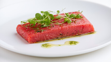 Fototapeta premium minimalist plate of plant-based salmon