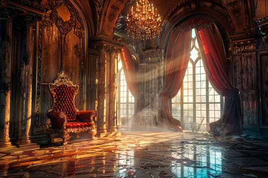 Beautiful throne of power of king or queen in throne room