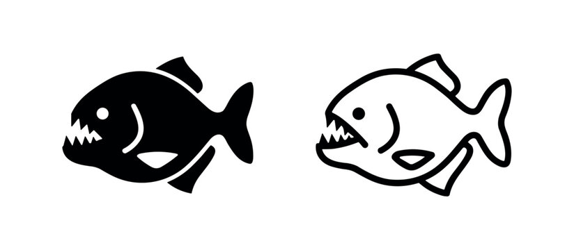 Piranha fish icons with sharp teeth