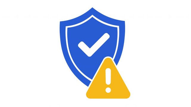 Security Shield with Check Mark and Warning Alert Flat Animation Icon - Cyber Security, Protection, and Risk Management Motion Graphic
