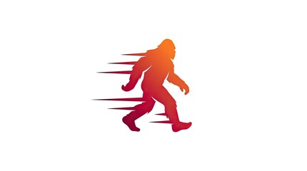 Obraz premium Gradient running Bigfoot silhouette with motion lines.