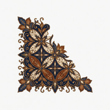 Elegant Indonesian Traditional Batik Floral Corner Ornament Motif Isolated on White Background