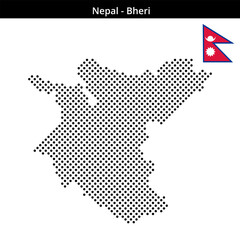 Obraz premium Map of Nepal region Bheri in medium sized cross shaped dots