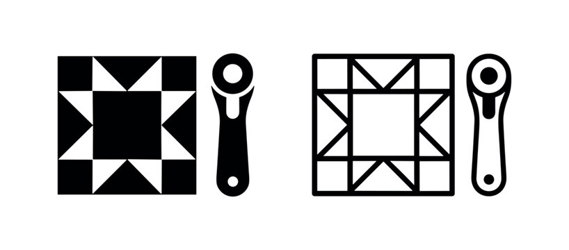 Quilt block and rotary cutter sewing tool icons