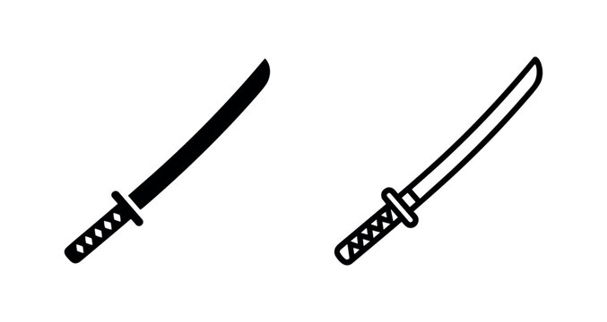Japanese katana samurai sword vector icons