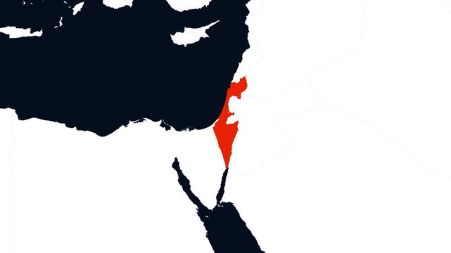 Flat World Map Zooming In and Highlighting Israel