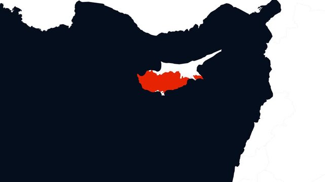 Flat World Map Zooming In and Highlighting Cyprus