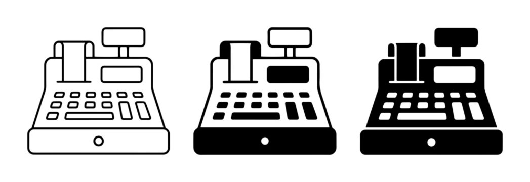 Cash Register Icons, Vintage and Modern Point of Sale Machines, Retail Transaction Devices