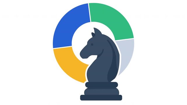 Chess Knight Strategy with Pie Chart Flat Animation Icon - Business Tactics, Analytics, and Planning Motion Graphic