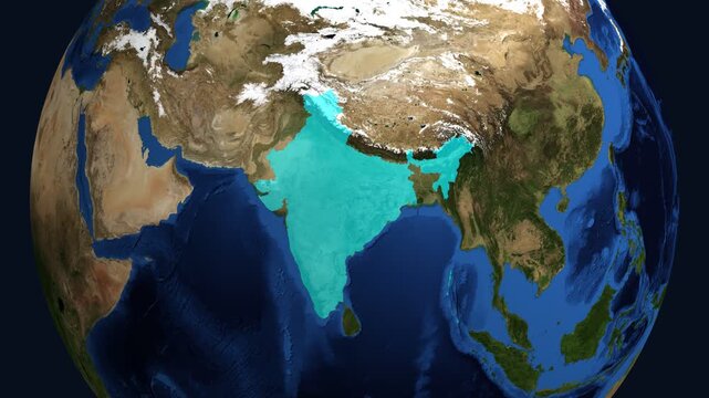 3D Earth Globe Zooming into India Highlighted from Space