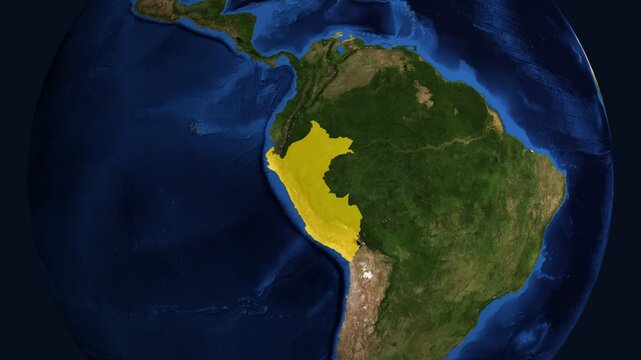 3D Earth Globe Zooming into Peru Highlighted from Space