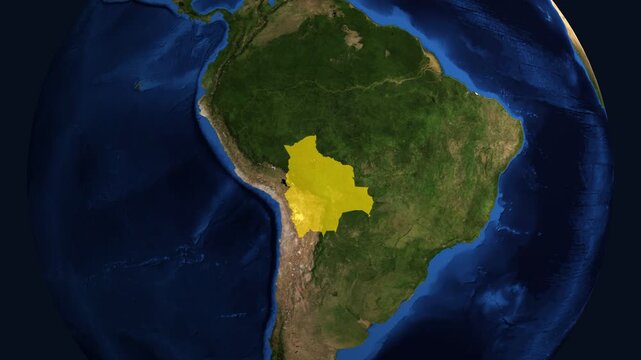 3D Earth Globe Zooming into Bolivia Highlighted from Space