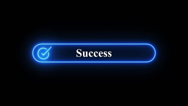 3D motion graphics animation of a glowing neon blue success button appearing with a checkmark symbol, A clean 3D motion graphics animation featuring aminimalist neon cyan glowing button with a checkmK