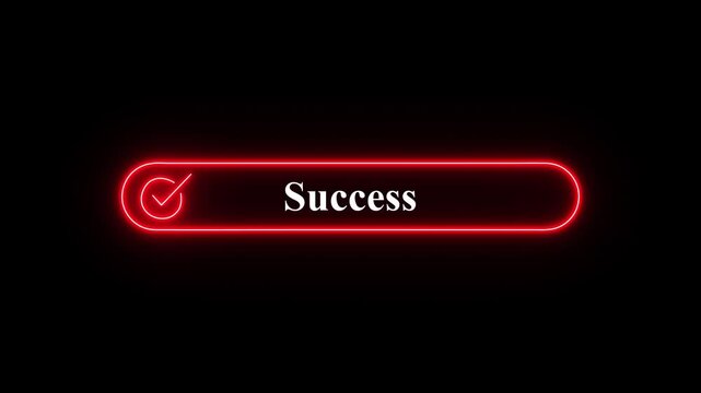 3D motion graphics animation of a glowing neon red success button appearing with a checkmark symbol, A clean 3D motion graphics animation featuring aminimalist neon cyan glowing button with a checkmK