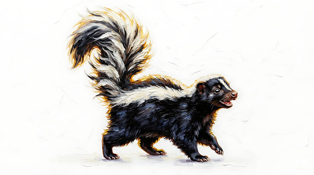Detailed skunk walking wild animal painting