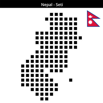 Map of Nepal region Seti in larger square dots