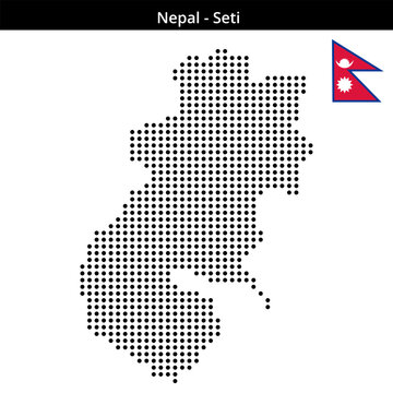 Map of Nepal region Seti in medium size dots