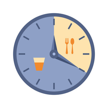 Intermittent fasting. Broccoli healthy food on the eating part and a glass of water on fast part. Time restricted eating