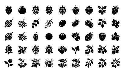 Pixel perfect berries icon vector set 32x32 black glyph fruit symbols isolated on white background © MdShojib