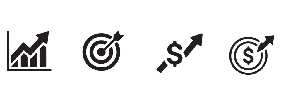 Business growth financial success and target icons with financial