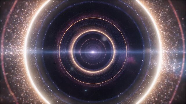 Cosmic ring loop light expanding outward particles drifting gently across deep space