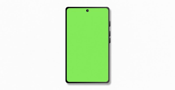 Modern mobile phone mockup template featuring a bright green screen display with chroma key for custom app design presentations.