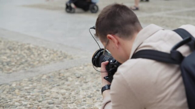 Professional Videographer Recording Footage on Palermo Street