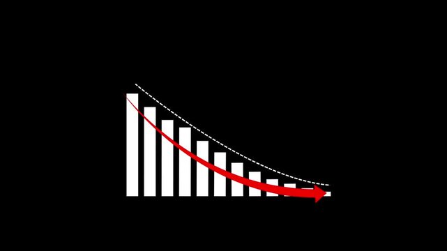 Declining Bar Chart with Downward Trend Arrow Business Performance Loss Analytics Graph on Black Background Financial Statistics