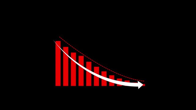 Declining Bar Chart with Downward Trend Arrow Business Performance Loss Analytics Graph on Black Background Financial Statistics