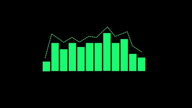 Business growing bar chart with dashed trend line showing market peak and decline. Ideal for financial risk analysis, sales decrease, and stock market volatilit
