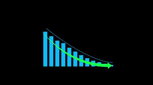 Declining Bar Chart with Downward Trend Arrow Business Performance Loss Analytics Graph on Black Background Financial Statistics
