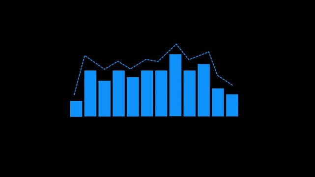 Business growing bar chart with dashed trend line showing market peak and decline. Ideal for financial risk analysis, sales decrease, and stock market volatilit