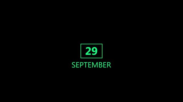 Minimal calendar countdown animation highlighting the date progression from September 15 to September 29. Clean blue and white calendar design with smooth transitions, ideal for event timelines, 