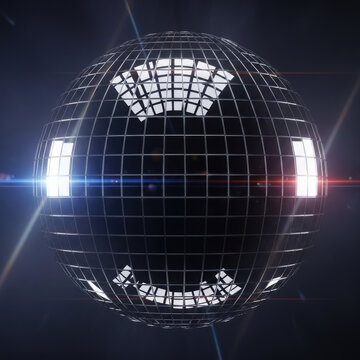 Abstract digital sphere with glowing lines and light effects