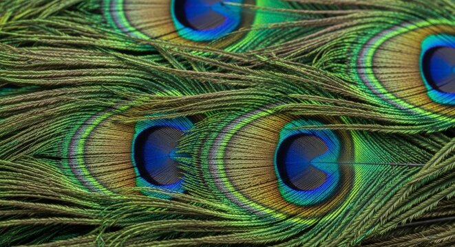 Vibrant Peacock Feathers Closeup Detail.