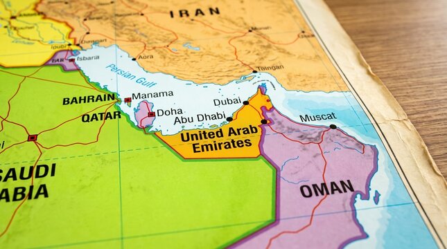 Political map of the Persian Gulf region. Detailed atlas showing Middle East countries.