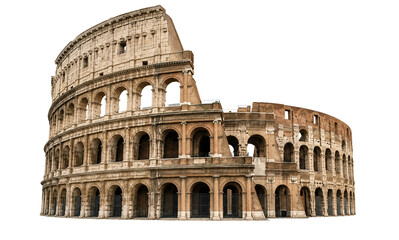 Naklejka premium Roman Colosseum Isolated on Transparent Background, Ancient Amphitheater Landmark PNG Cutout