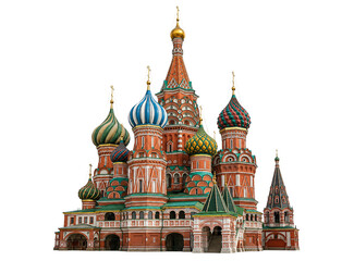 Fototapeta premium Saint Basil's Cathedral Moscow Isolated on Transparent Background, Colorful Russian Landmark PNG Cutout