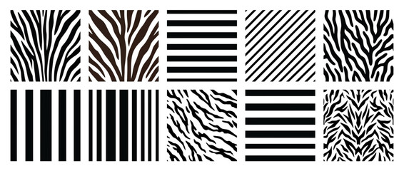 Black and white animal skin and stripe patterns © ahmad