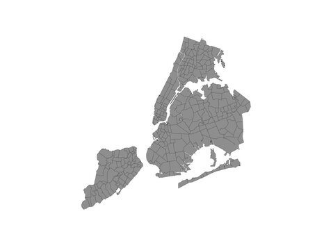 A vector map of New York City. Detailed outline of NYC boroughs and neighborhoods