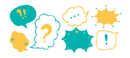 Crayon speech bubble with Exclamation, Question, Quotation Mark. Ideal for kids projects, comics, greeting cards, educational materials, fun social media posts. Funky cheerful exclamations  sticker © Liusia Voloshka